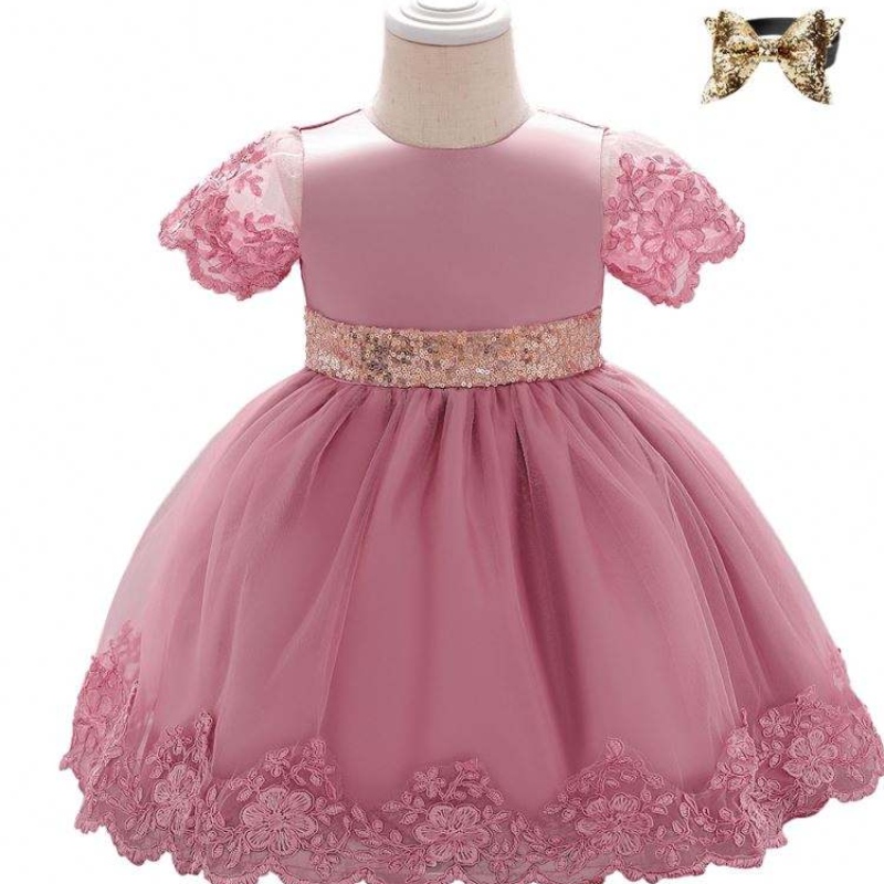 Baige Summer Frock Designs Bilder Partykleid L1926XZ Kurzärmele Geburtstag 0-2y alte Mädchen Spitzenkinder für Kinder ärmellose