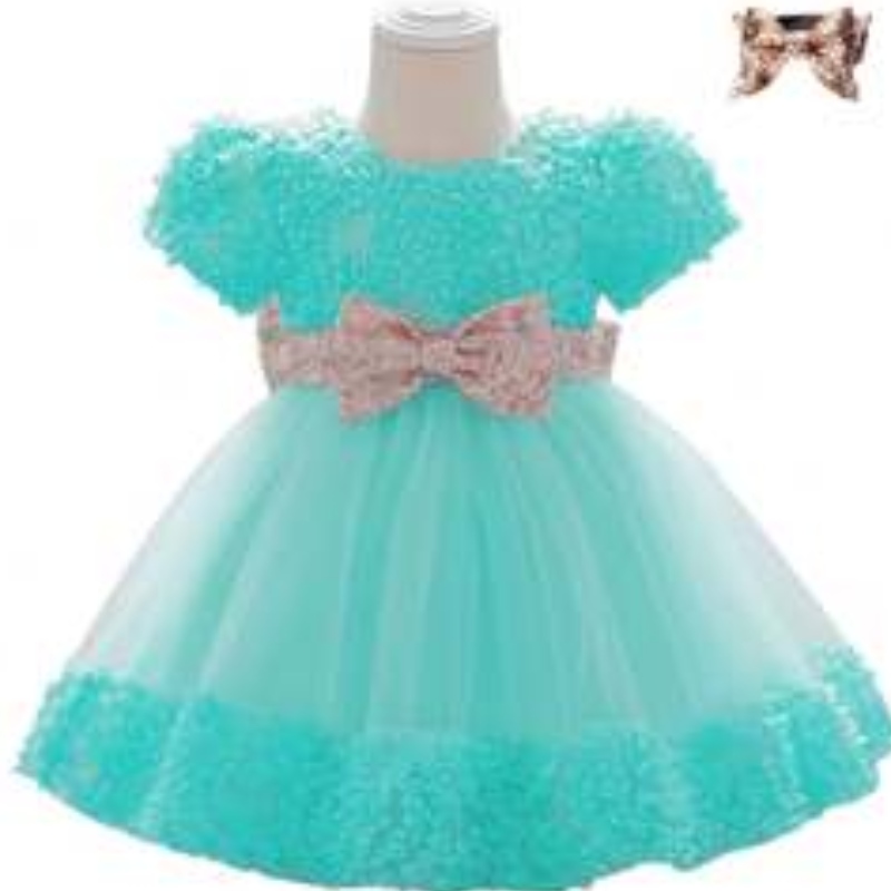 Baige heißeneue Kleider Pailletten Blumengeburtstag Kinder Baby Girls Party Kleid Design mit Bogen L1941XZ