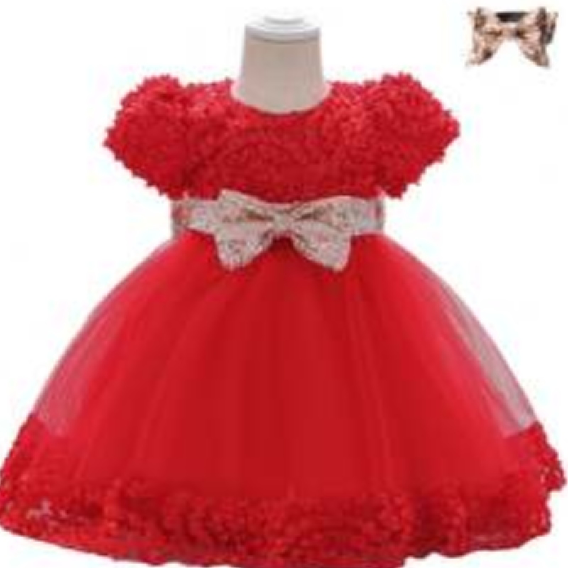 Baige heißeneue Kleider Pailletten Blumengeburtstag Kinder Baby Girls Party Kleid Design mit Bogen L1941XZ