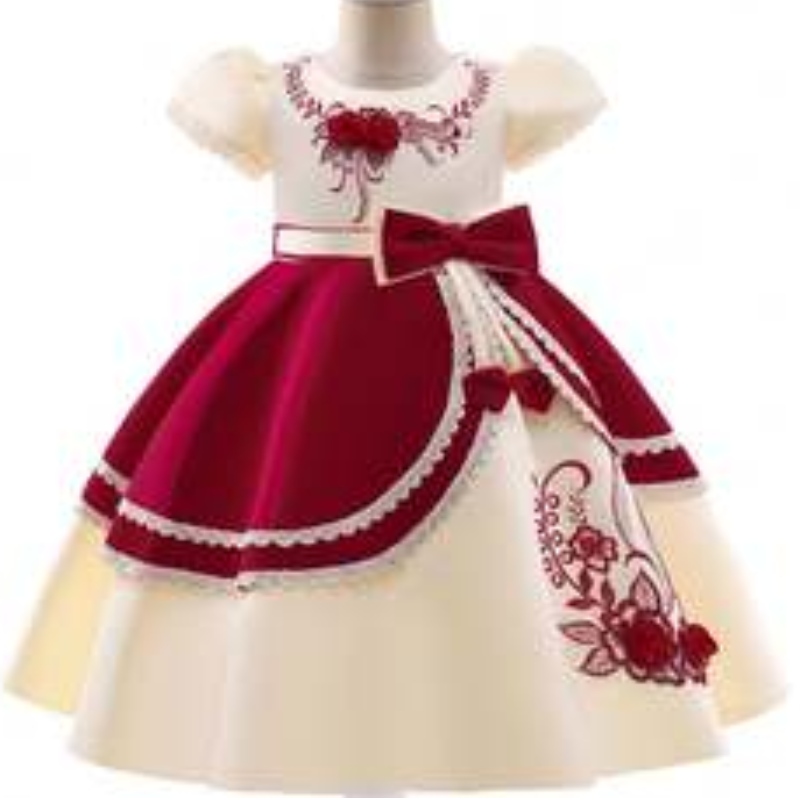 Baige 3-10-jährige Blumenmädchenkleider Neue Kleidungsdesigns Kinderparty Tragen Taufkleid