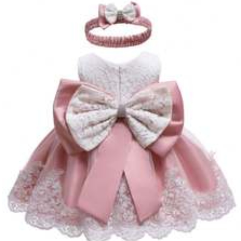 Baige weiße Baby -Mädchen -Partykleid 1 -Jahr -Party Baby Kleider Kleiderkleider Kleiderrunde Prinzessin Rock mit kostenlosem Haarband