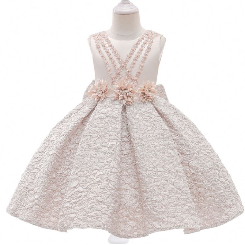 Baige hochwertige Truthahnkinder Partykleid 3 bis 10 Jahre Blumenmädchen Kleider L5252