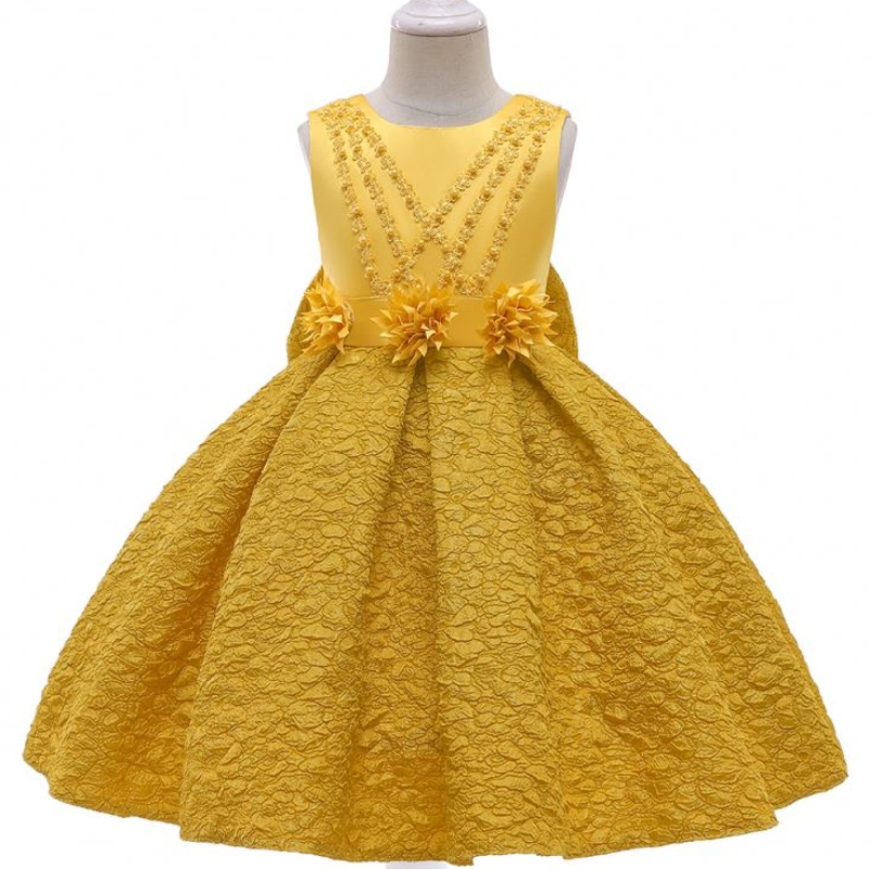 Baige hochwertige Truthahnkinder Partykleid 3 bis 10 Jahre Blumenmädchen Kleider L5252