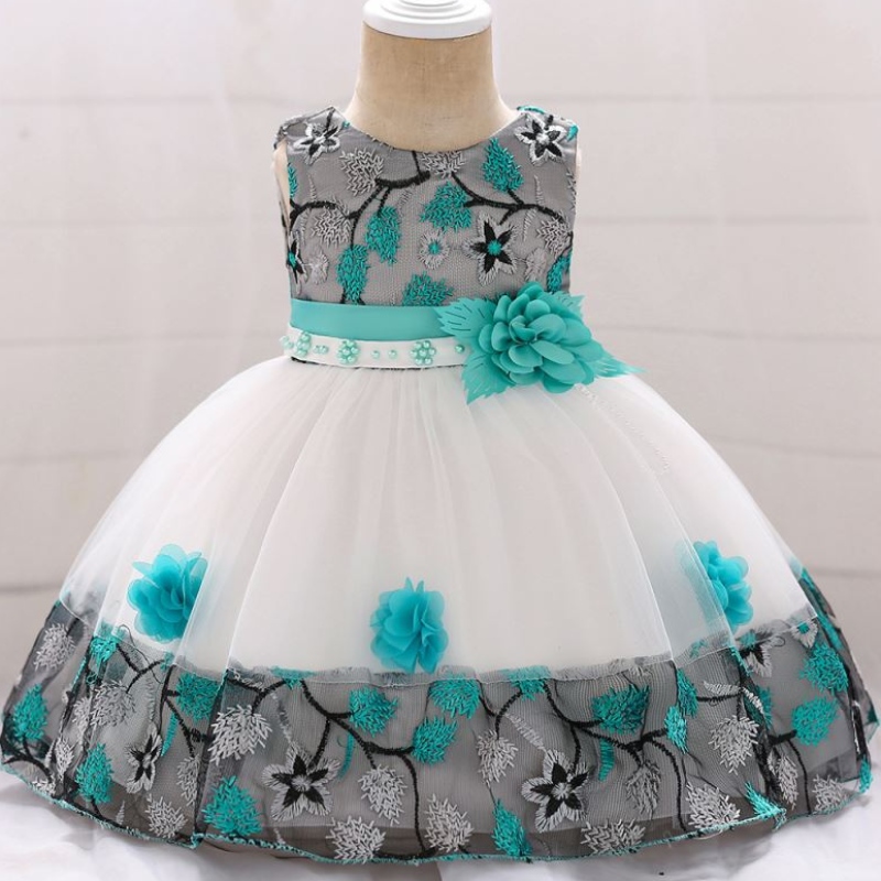 Baige in Stock Fashion Design 24 Monate Baby Mädchen Blume Sommer Baby Prinzessin Kleid für Kinder L5045XZ