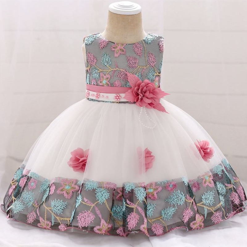 Baige in Stock Fashion Design 24 Monate Baby Mädchen Blume Sommer Baby Prinzessin Kleid für Kinder L5045XZ