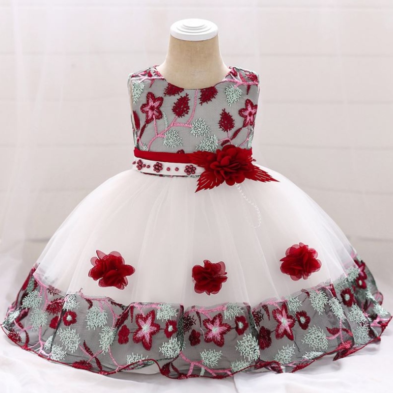 Baige in Stock Fashion Design 24 Monate Baby Mädchen Blume Sommer Baby Prinzessin Kleid für Kinder L5045XZ