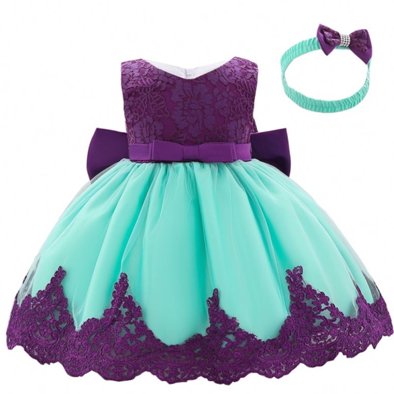 Großhandelniedliche Kleidung Kinder Mädchen Kleid Bow Prinzessin Kleid mit kostenlosem Haarband