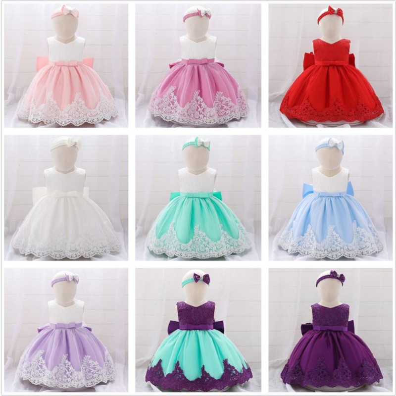 Großhandelniedliche Kleidung Kinder Mädchen Kleid Bow Prinzessin Kleid mit kostenlosem Haarband