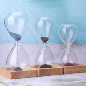 Amazon Hot Deals mit Glas ausgewachsen kreativer Souvenirgeschenke 15/30Minute Magnetic Sand Timer-Sanduhr mit Holzbasis