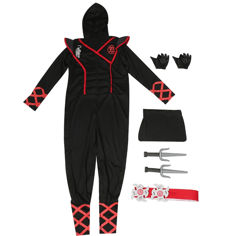 7 Stücke Unisex Kind Ninja Deluxe Kostüm für Kinder Rollenspiele thematische Party Halloween Fancy Dress-up