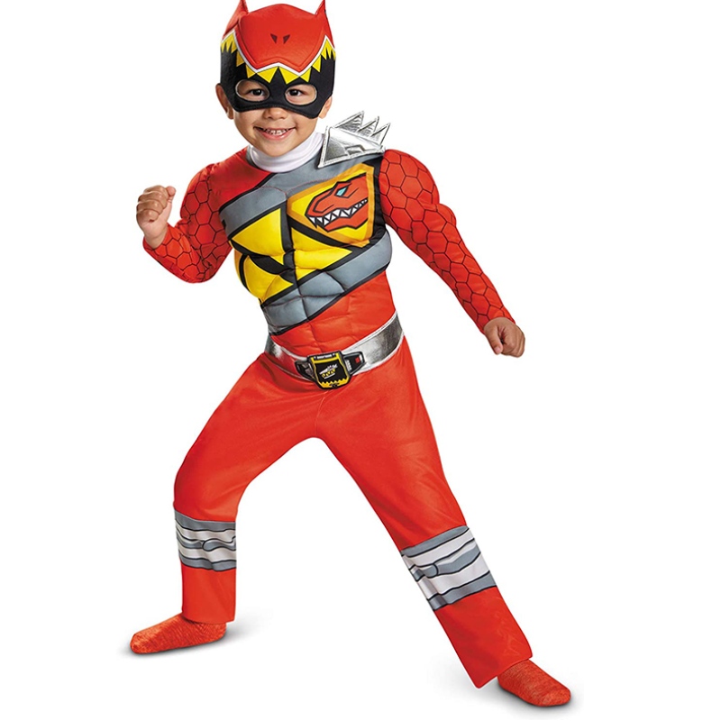 Red Power Muscle Superhelden Dinosaurier Kostüme für Kinder Jungen Halloween Cosplay Anime Jungensouse Party Dress -up Kleidung