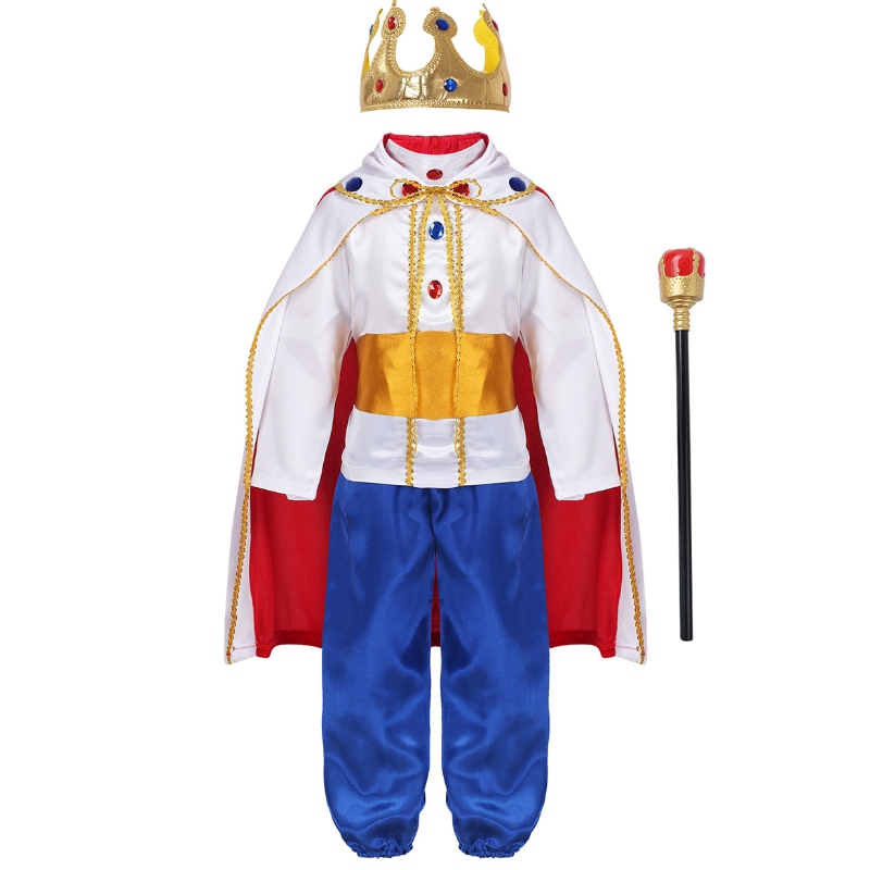 König Prince Kostüme für Jungen Kinder Halloween Cosplay Dress Up Cloak Crown Zepter Set Carnival Roleplay Party Outfit