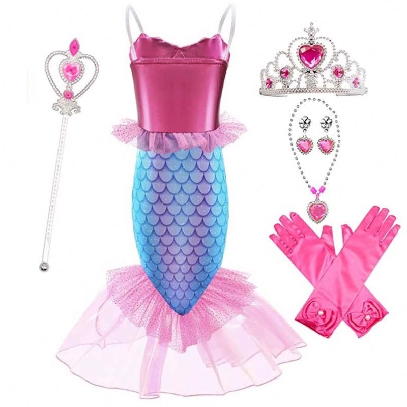 2022neues kleines Mädchen Prinzessin Ariel Pink Mermaid Kleider mit Accessoire