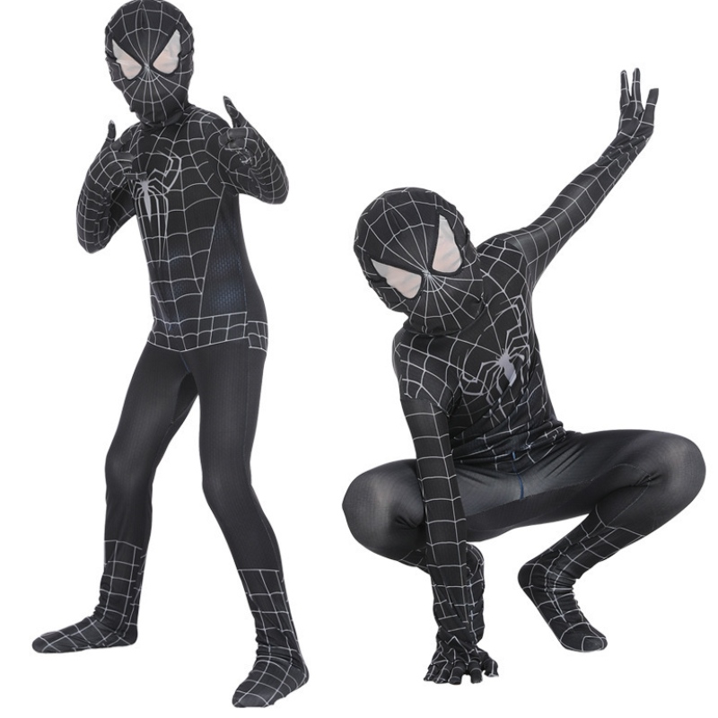 Spiderman Cosplay Black Bodysuit Heldenrolle spielen enge Anime -Jumpsuit Muskel Halloween Kostüm