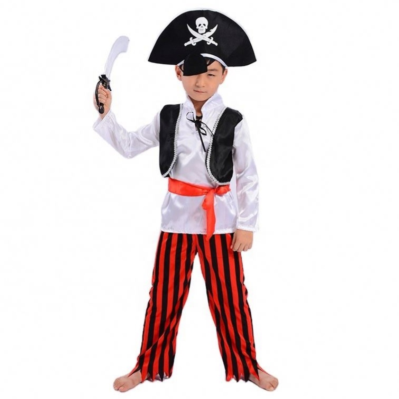 Großhandel Cool Striped Pirate Sets Stage Performance Suits Halloween Cosplay Caribbean Pirate Captain Children \\'s Kostüme