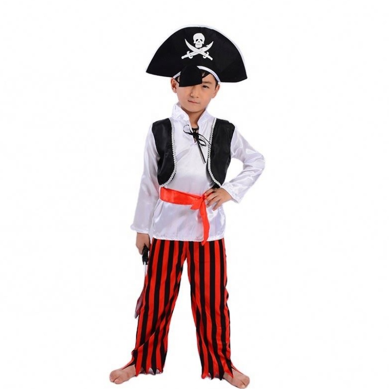 Großhandel Cool Striped Pirate Sets Stage Performance Suits Halloween Cosplay Caribbean Pirate Captain Children \\'s Kostüme