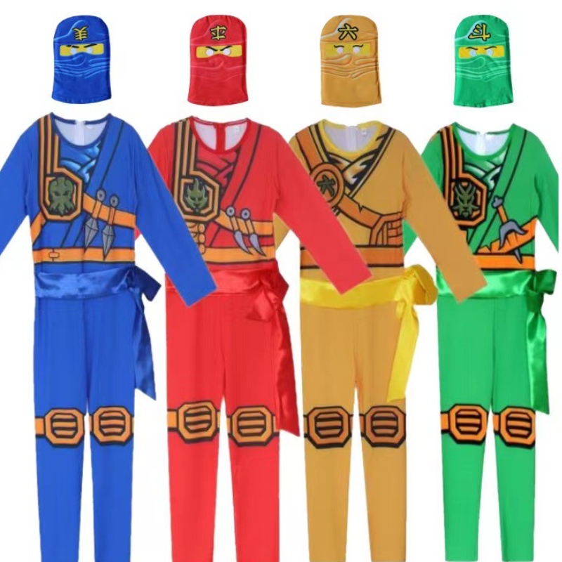 Heißer Verkauf von Halloween Children Fancy Party Dress Up Ninja Go Kostüm für Kinder Ninja Cosplay -Jumpsuits Maske Set