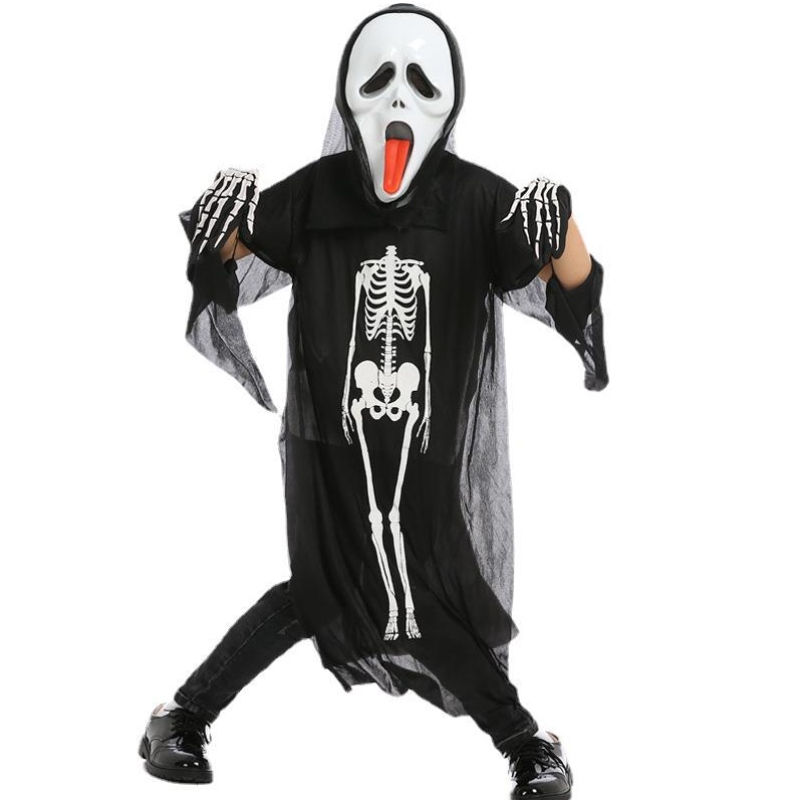 Großhandel Halloween Cosplay -Kostüm Schwarzes Skelett Cape Ghost Kostüm mit Maske für Kinder