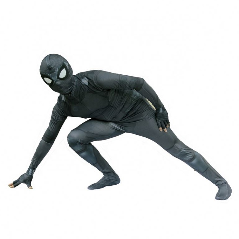 Neuer Stil schwarzer Superheld Zentai Anzug für Halloween TV&movie Cosplay Black Spider Man Kostüm mit Gesichtsmaske für Kinder&adults