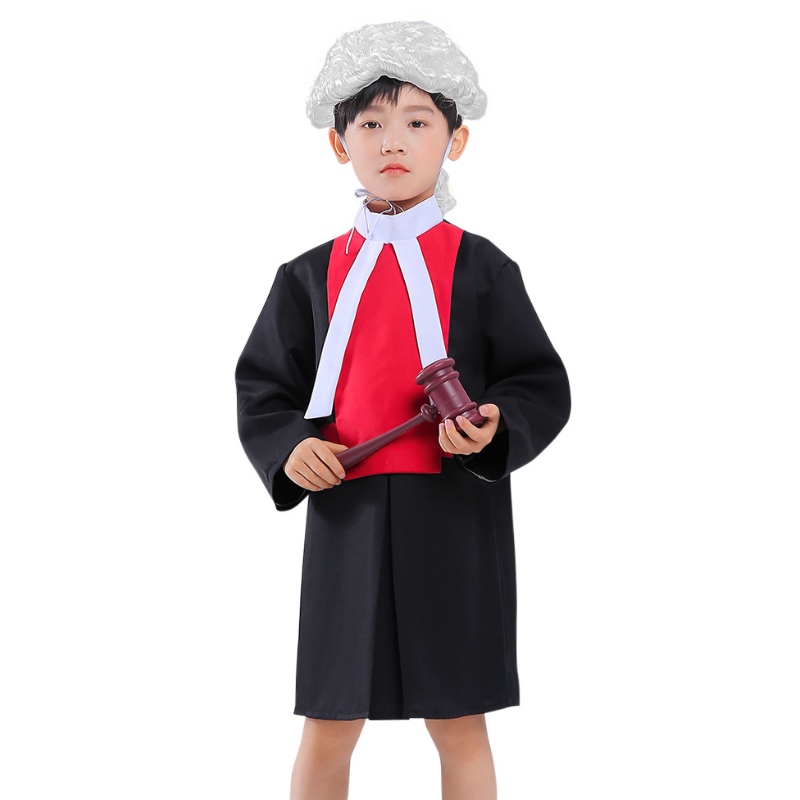 Kinder Richter Kostüme Cosplay -Robe mit Perücken Gavel Halloween Karriereanwalt Kinder Kostüm