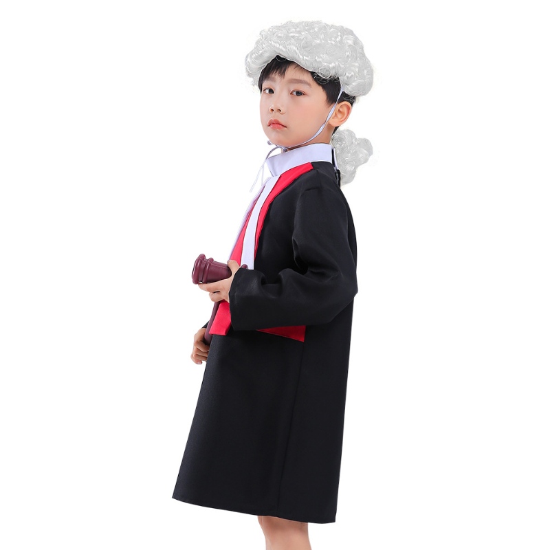 Kinder Richter Kostüme Cosplay -Robe mit Perücken Gavel Halloween Karriereanwalt Kinder Kostüm