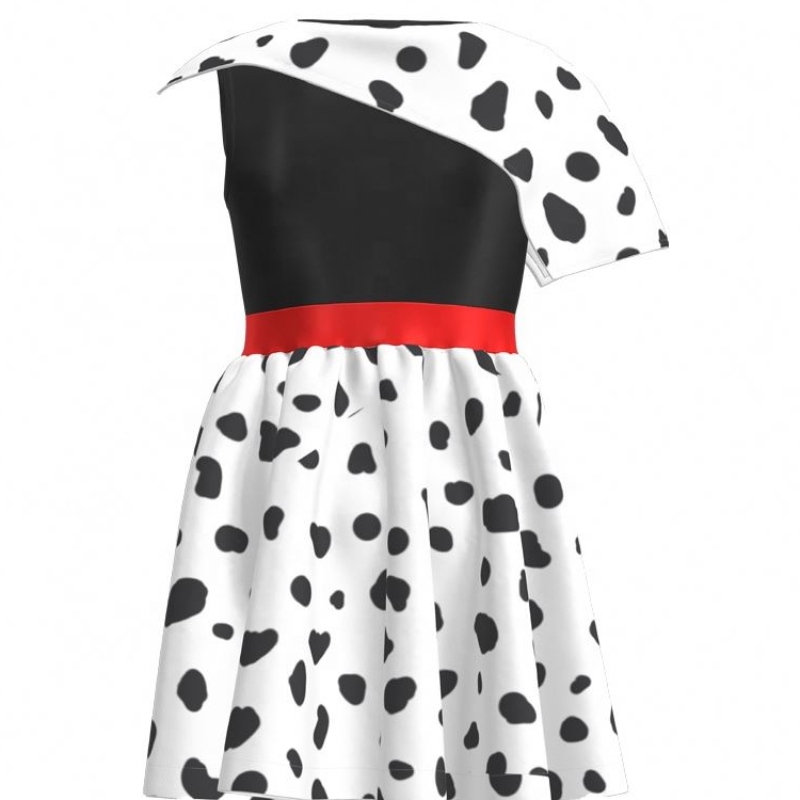 Heißverkaufs Geburtstagsfeier 2022 Film Cosplay Kinder Kleider Mädchen Party Schwarz weiß Cruella Deville Dalmatianer Kleid für Halloween