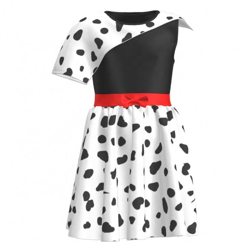 Heißverkaufs Geburtstagsfeier 2022 Film Cosplay Kinder Kleider Mädchen Party Schwarz weiß Cruella Deville Dalmatianer Kleid für Halloween