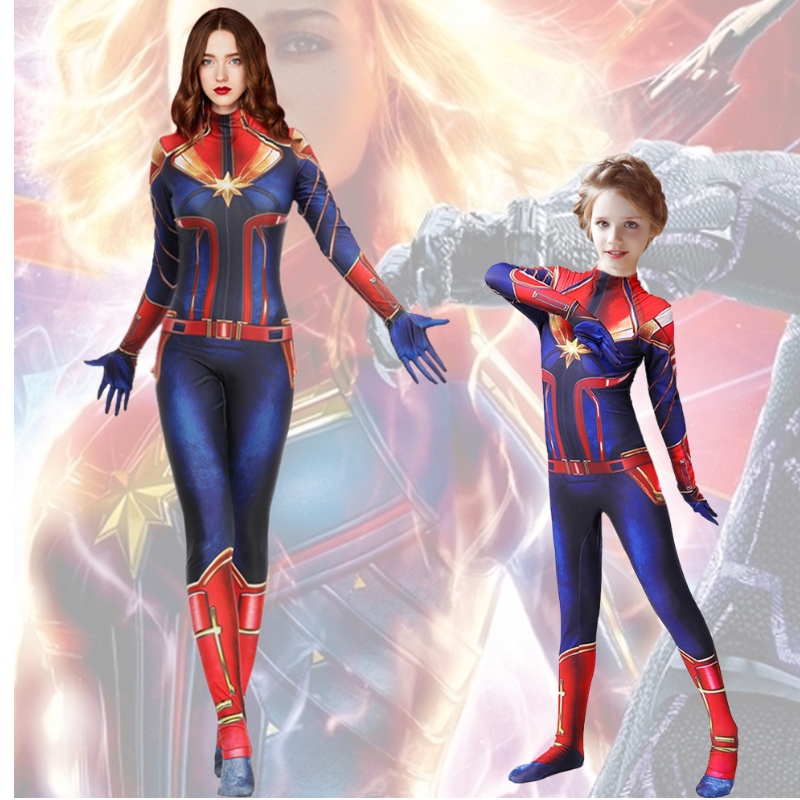 Captain Marvel Heldenanzug Kinder Strumpfhose Show Jumpsuit Cosplay -Kostüme von Captain Marvel Hero Anzug