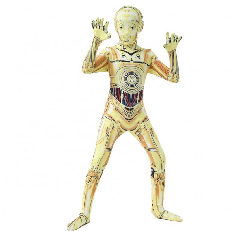 C-3po lustige Roboter Bühne Performance Uniform Outfits Halloween Carnival Anzug Jumpsuit Star Cosplay Wars Kostüm mit Mask