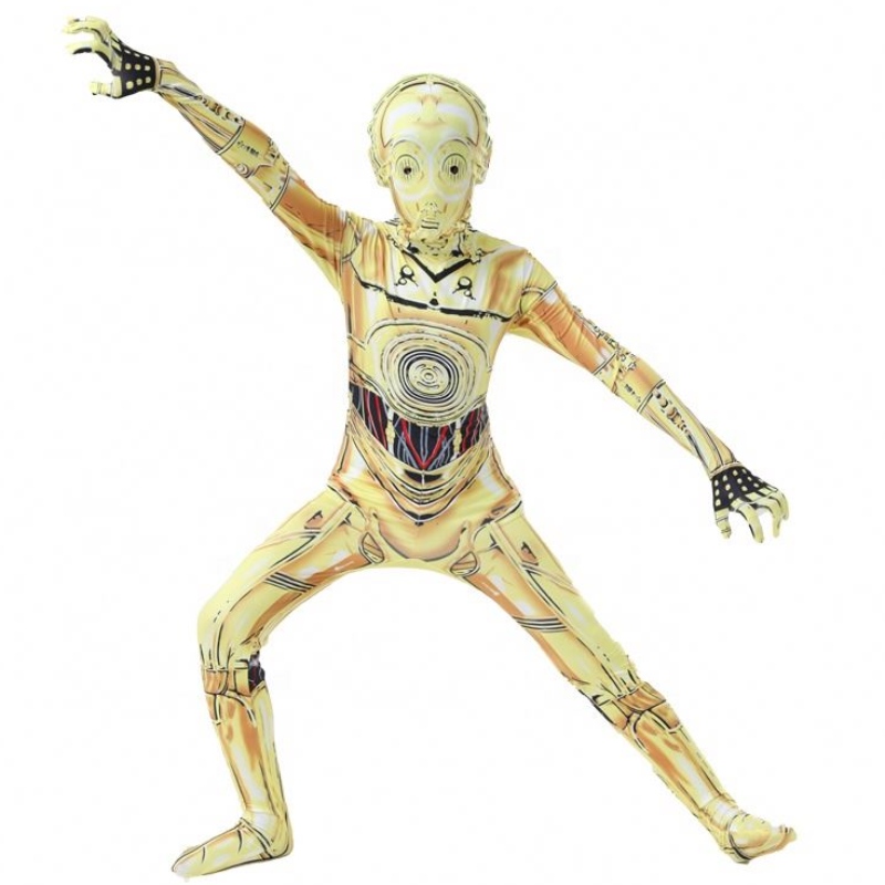 C-3po lustige Roboter Bühne Performance Uniform Outfits Halloween Carnival Anzug Jumpsuit Star Cosplay Wars Kostüm mit Mask