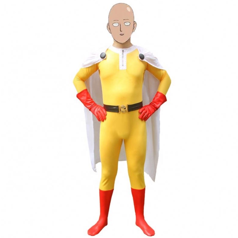 Beliebte heißeste Halloween -Party Kids&adults TV Superhelden Jumpsuit mit Cloak Cosplay Anime One Punch Man Saitama Cartoon Kostüm