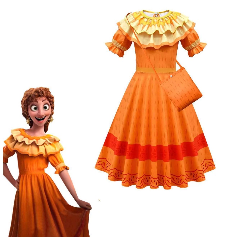 Encanto Madrigal Cosplay Kostüm Girl Kleider Kleider Kleider für Karneval Halloween Prinzessin Kleidergläser Ohrringe Mirabel Kostüm