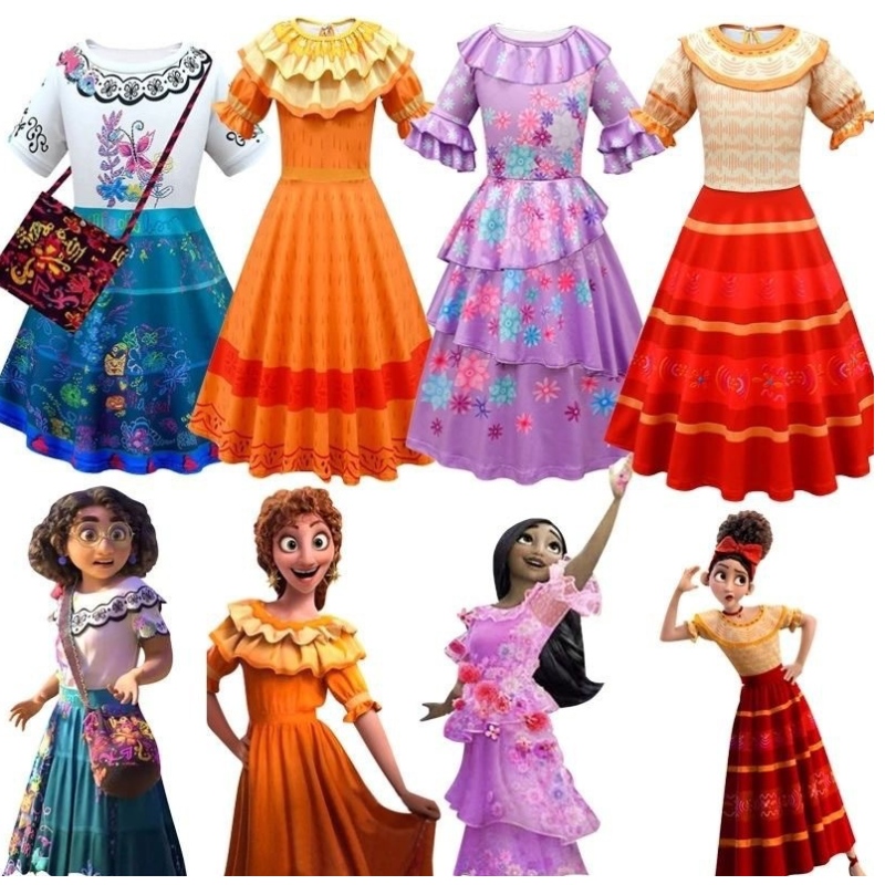 Encanto-Kleid für Mädchen Cosplay Kostüm Prinzessin Kinder von Performance Kostüm Charm Mirabel Madrid-Kinder \\ s Karneval