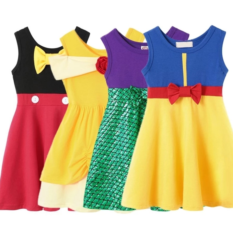 Ander Prinzessinnen Kollektion Kleid für Mädchen Elsa&anna Party tragen Sommer weiche Baumwollkleidung Sommer eine Linie Kinder Kinder Outfits