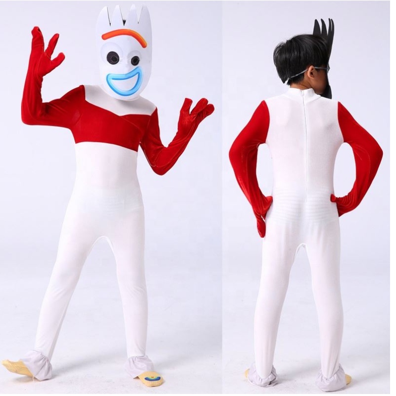 Werksfabrik White Bodysuit Cosplay Kostüm für Halloween Party Forky Performance Tragen Sie Toy Story -Kostüm für Kinder mit Maske