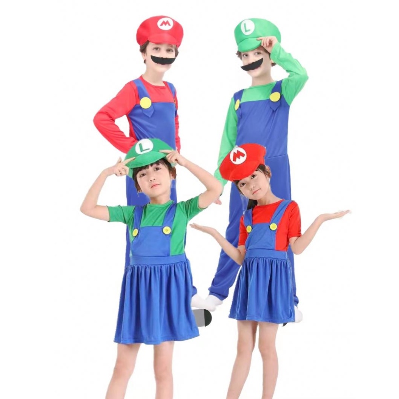 Super Mario Kleidung Erwachsene und Kinder Mario Familie Bros Cosplay Kostüm Set Kinder Geschenk Halloween Party Mario&Luigi Kleidung