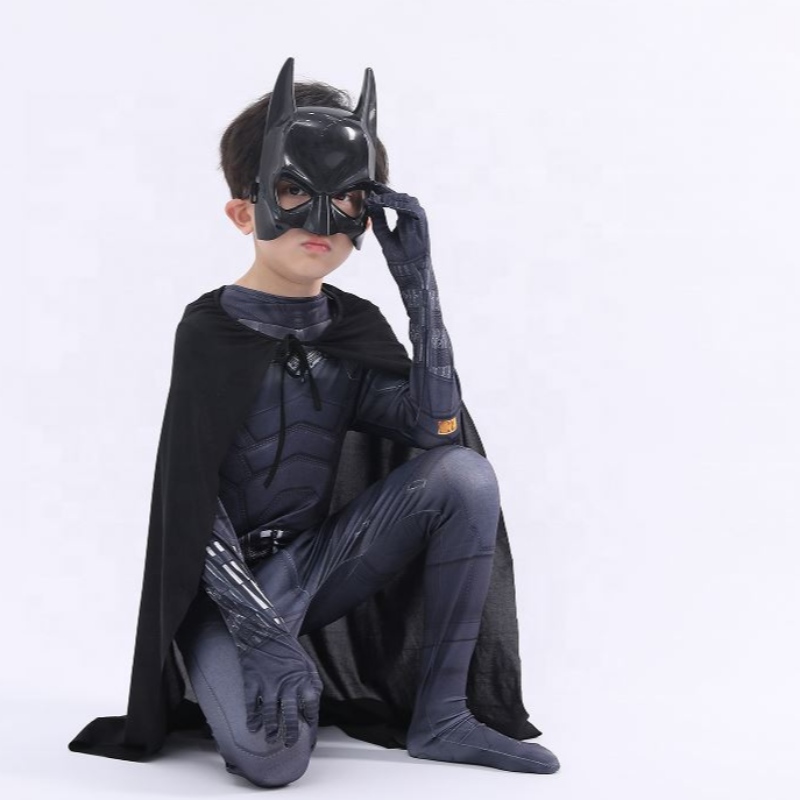 Neuer Stil schwarzer Bodysuit Halloween Kids Superhelden Kostüme Cosplay Film Kostüm Pattinson der Fledermaus -Mann mit Cape&Maske