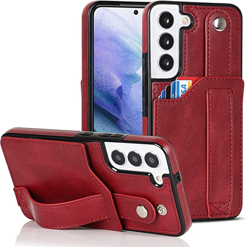 Entworfen für Samsung Galaxy S22 5G Wallet Wallet Hülle mit verstellbarem Handgelenksgurt Kickstand PU Leder Kreditkarte Halterdienstschockdicht Hybrid Rugged Protective Cover für Frauen Männer 6,1 Zoll Rosa