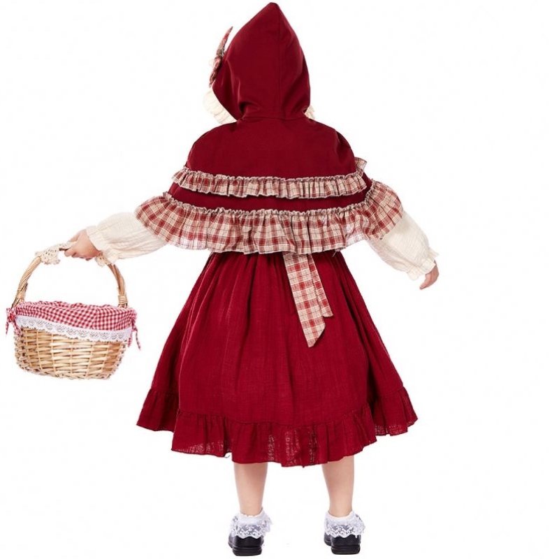 Hot Children 's Bühnenshow Lolita Soft Girl Style Spitzenkleid mit Umhang Little Red Riding Hood Kostüme