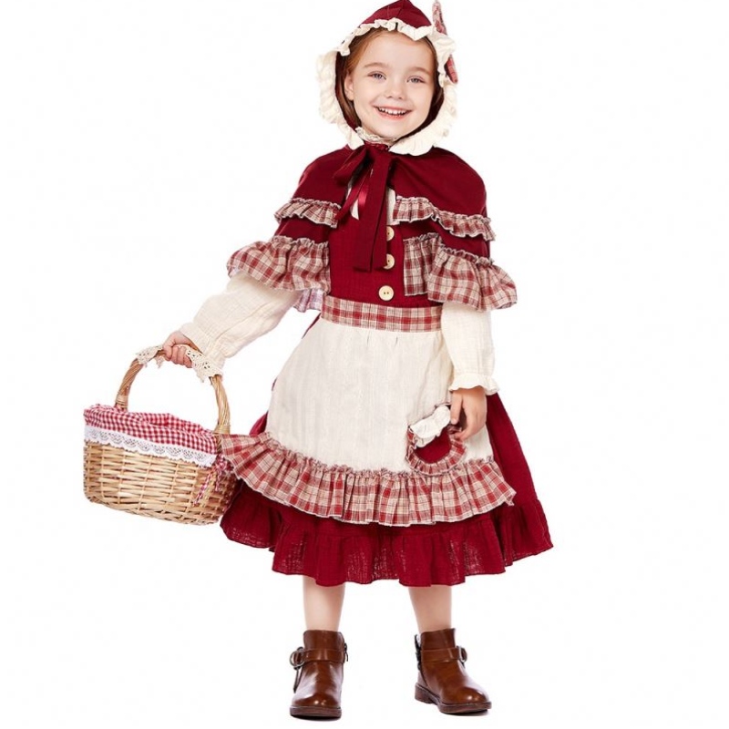 Hot Children 's Bühnenshow Lolita Soft Girl Style Spitzenkleid mit Umhang Little Red Riding Hood Kostüme