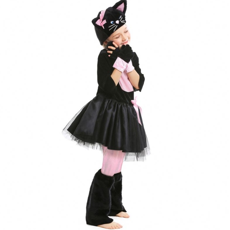 Mädchen Kitty Kostüm Halloween Dress Up Black Cat Kostüm für Kinder 4-12y DGHC-069