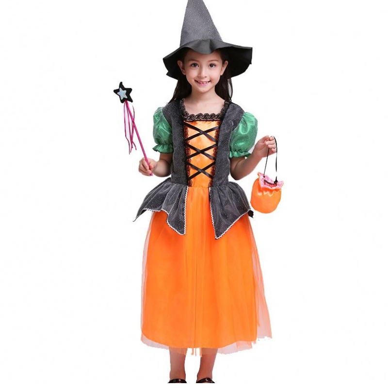 2022 Halloween Party Dress Up Witch Dance Kostüm mit Hexenhut HCVM-004