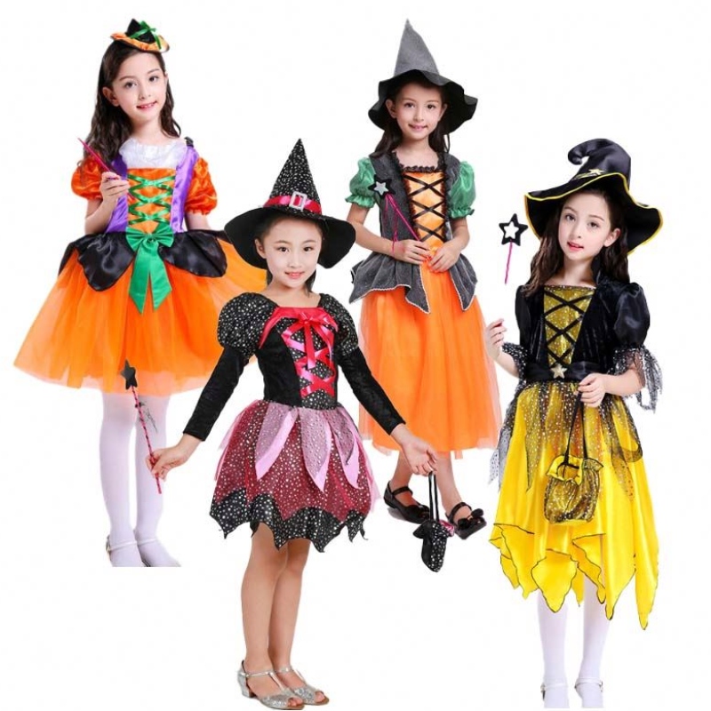 2022 Halloween Party Dress Up Witch Dance Kostüm mit Hexenhut HCVM-004