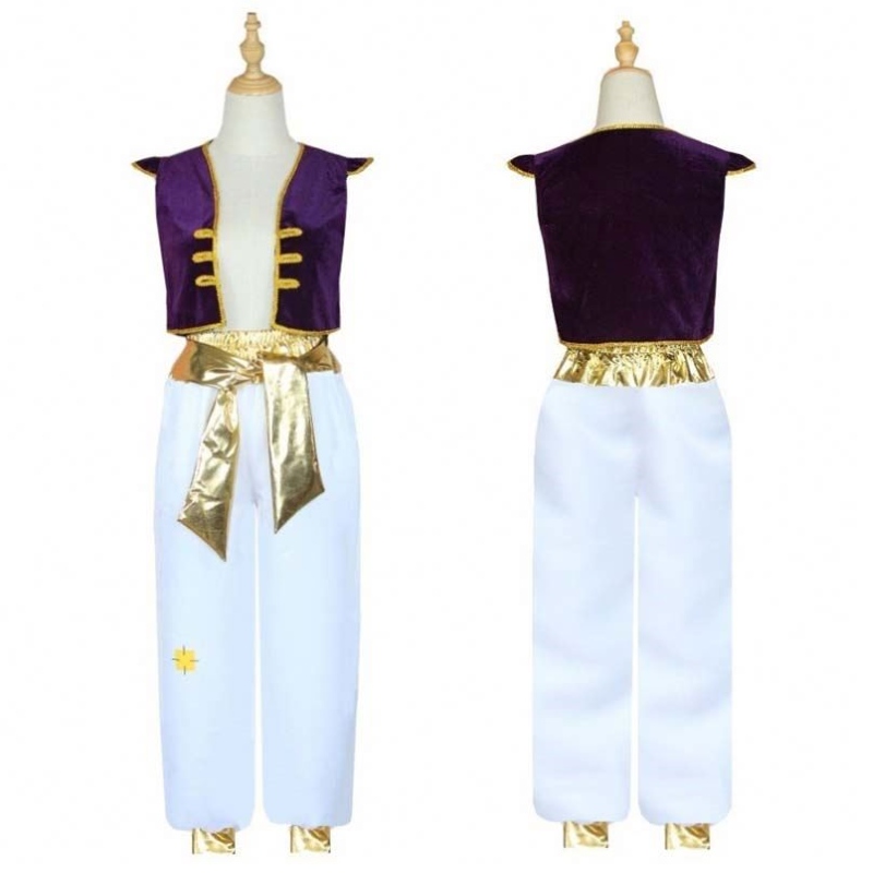 Halloween Aladdin Magic Lamp Cosplay Anzüge Cap Sleeves Weste Aladdin Prince Kostüm mit Hosen HCAL-010