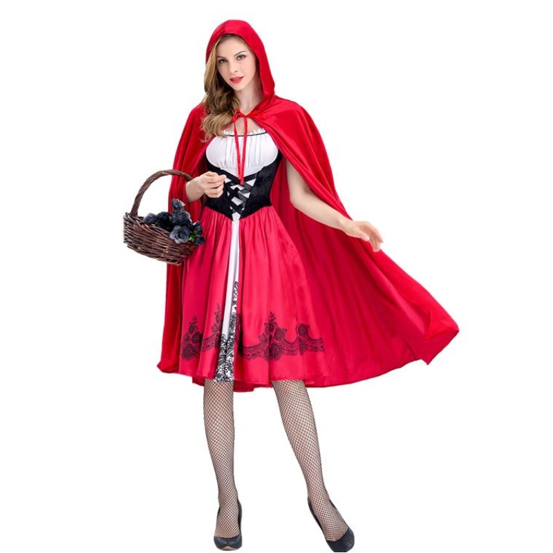 Frauen Little Red Riding Hood Kostüm Partykleid mit Umhang