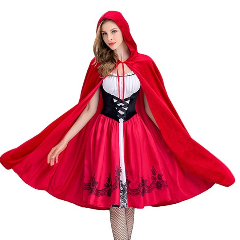 Frauen Little Red Riding Hood Kostüm Partykleid mit Umhang