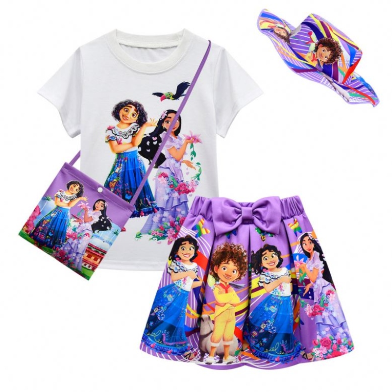 Baige 4Pcs Kinder Kleidung Kid Kurzarm T Shirt mit Print Shorts Encanto Mädchen Kleidung Sets