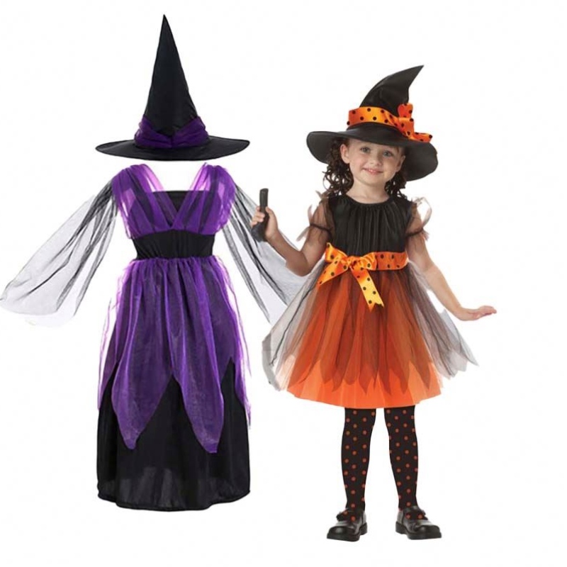 Halloween Party Kostümmädchen 2-15 Jahre Bat Purple Wicked Witch Food Kleid HCVM-005