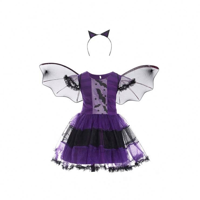 Halloween Party Kostümmädchen 2-15 Jahre Bat Purple Wicked Witch Food Kleid HCVM-005