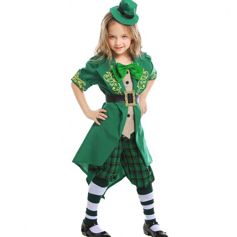 Kinder Halloween Irish Elf Performance Uniform Outfit St. Patrick 's Day Girl Leprepechaun Kostüm DGHC-089